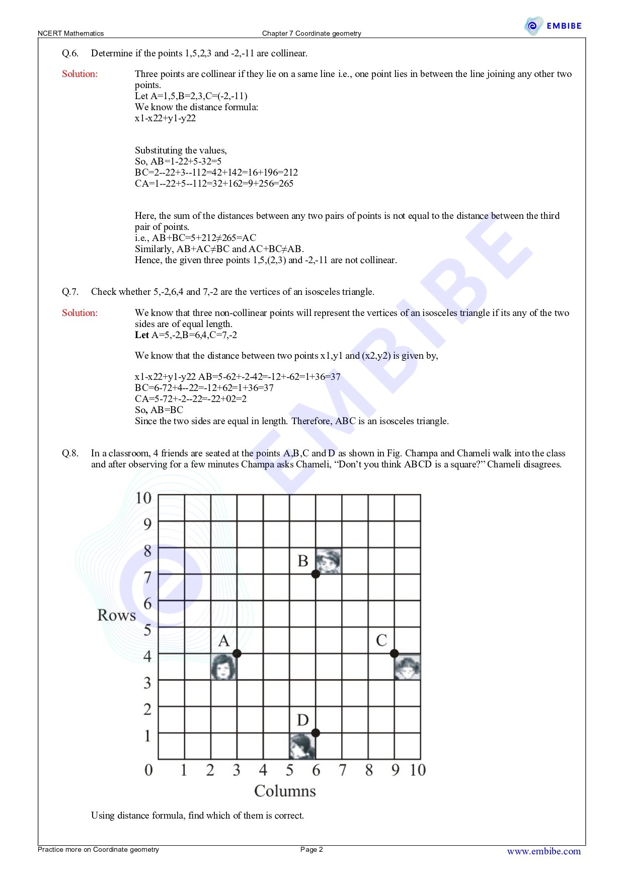NCERT Solutions for Coordinate Geometry Exercise 7.2 Class 10 Maths