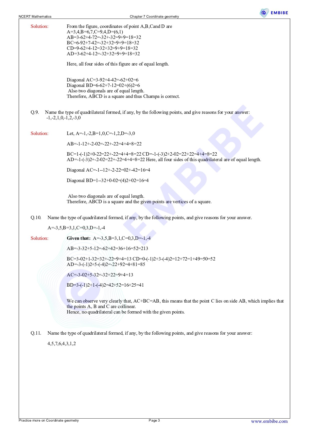 NCERT Solutions for Coordinate Geometry Exercise 7.2 Class 10 Maths