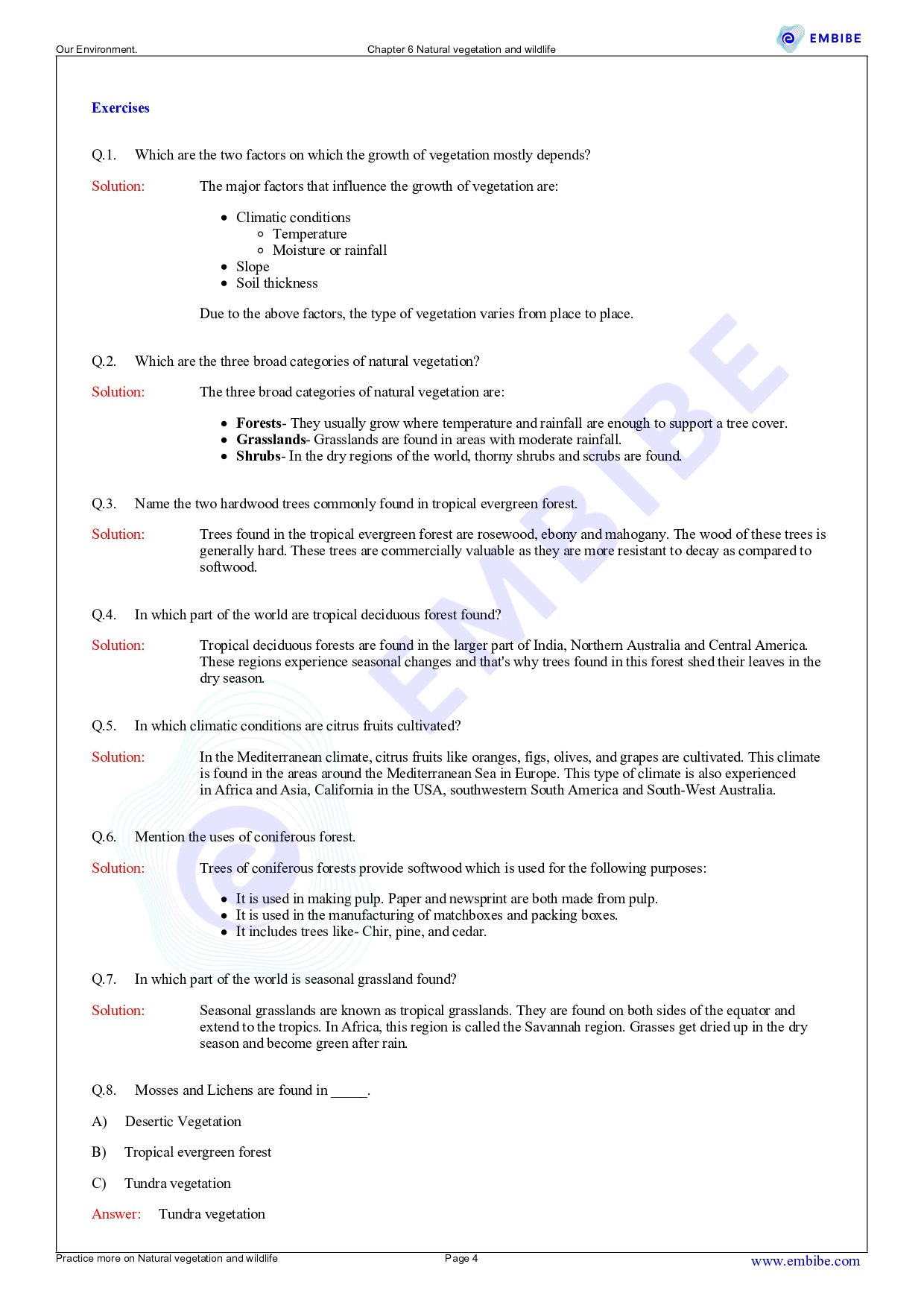 NCERT Solutions for Class 7 Geography Chapter 6